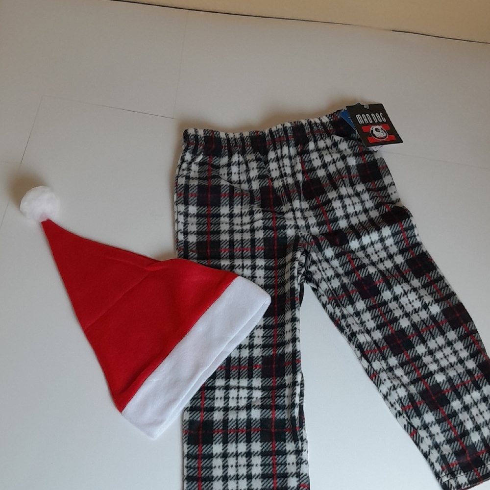 Plaid Kids Pajama Set with Santa Hat